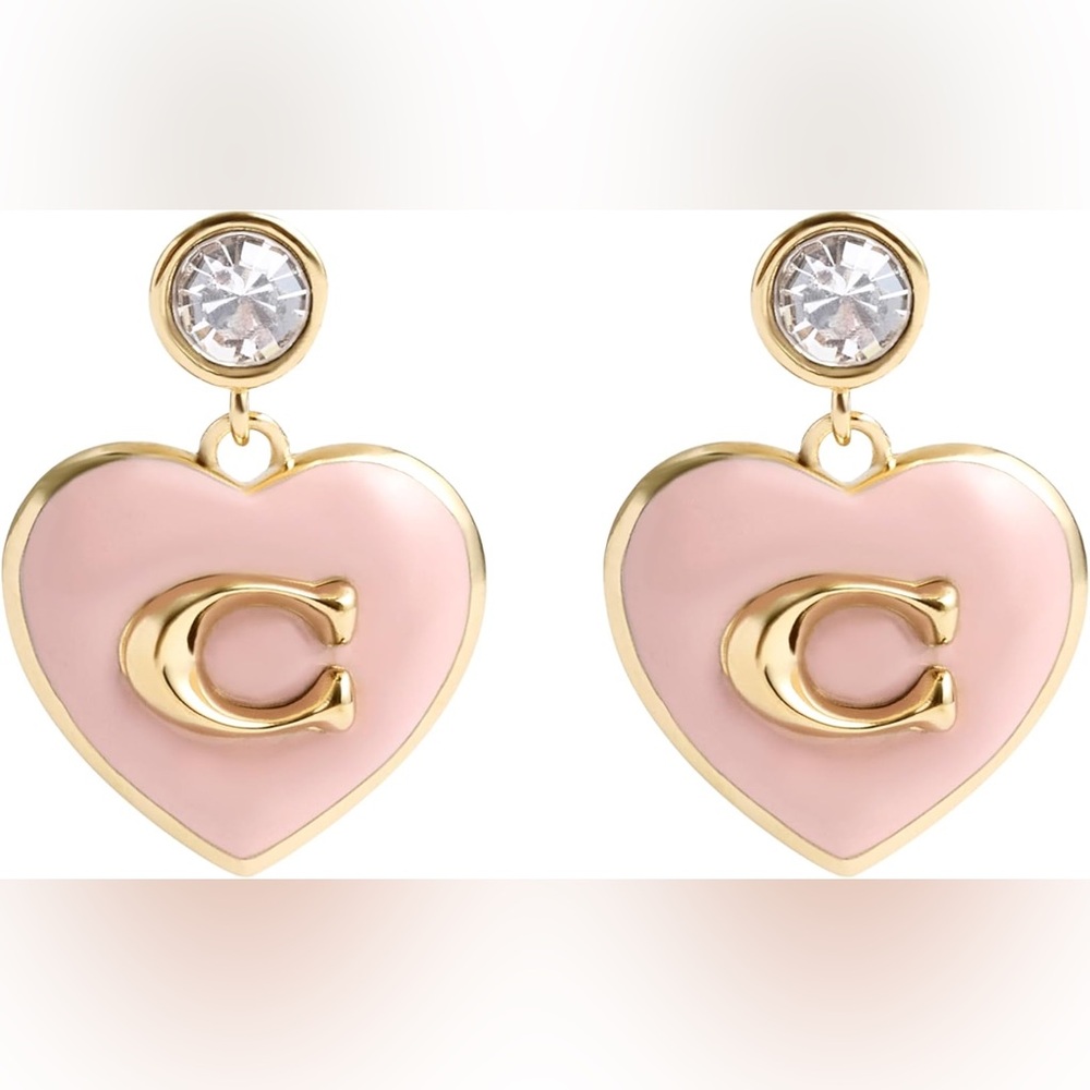 Gold and Pink Coach Heart Earrings